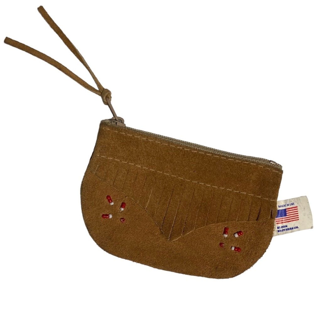 Tan Suede Fringe Beaded Coin Purse Bloom Bros Co Great Smoky Mountains Souvenir